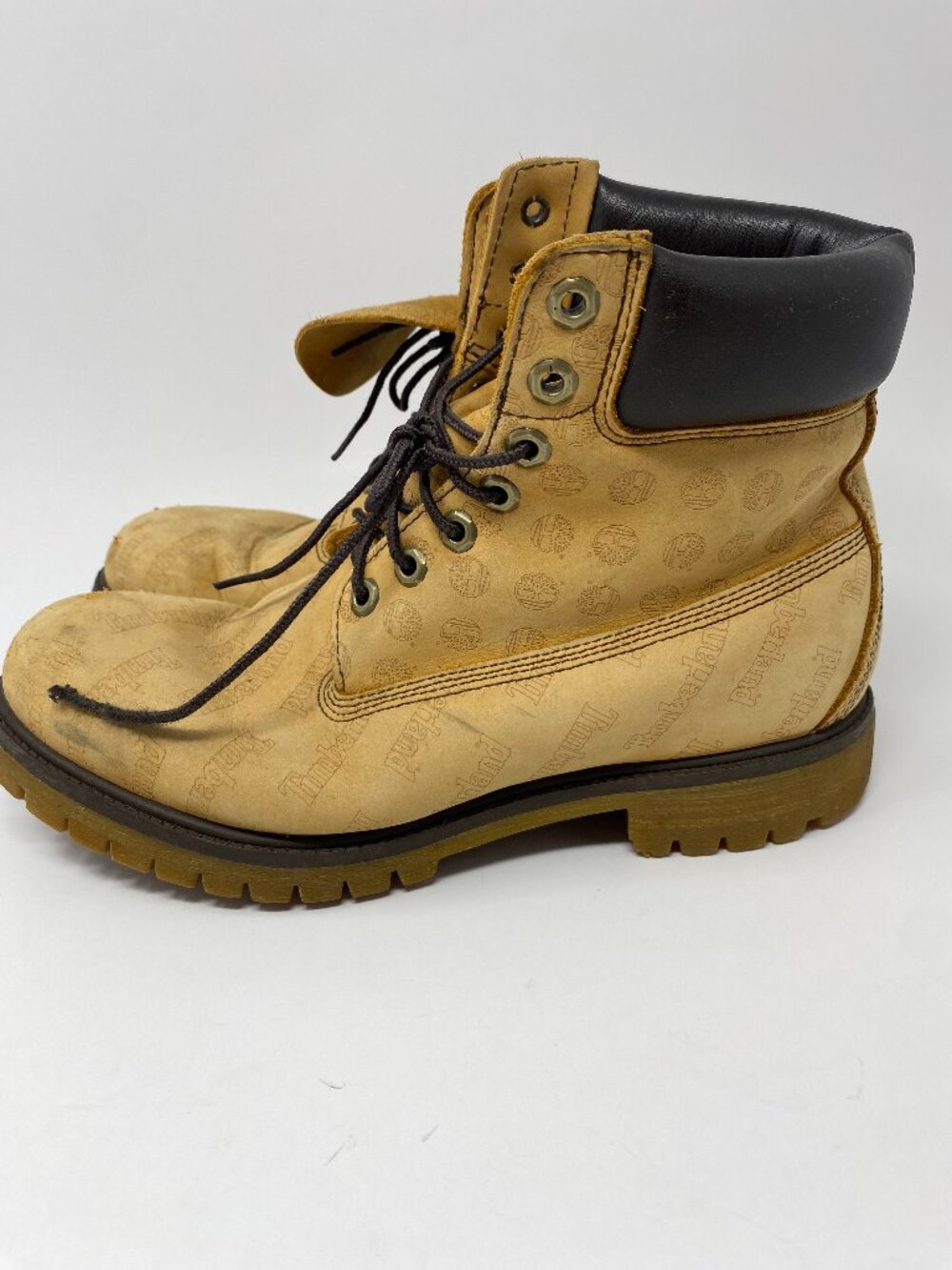 Timberland 6" Premium Waterproof Boots Mens 9M Tan Wheat Embossed All Over Print
